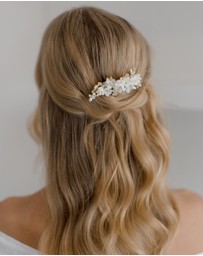 The White Collection - Cora - Freshwater Pearl and Floral Detail Gold Bridal Comb