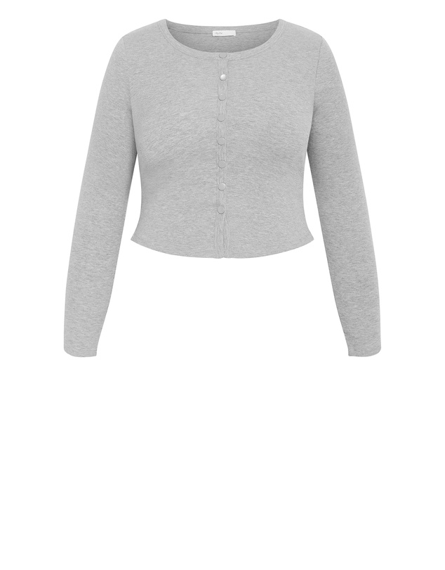 City Chic - Plus size Lily Button Through Rib Top - grey marle