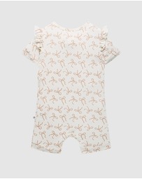 Kynd Baby - Day Or Night Short Sleeve Frill Onesie in Ivory Bow