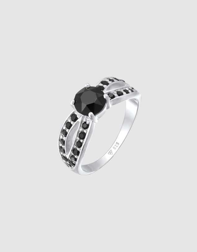 Elli Jewelry - Black Crystal Solitaire Ring in 925 Silver