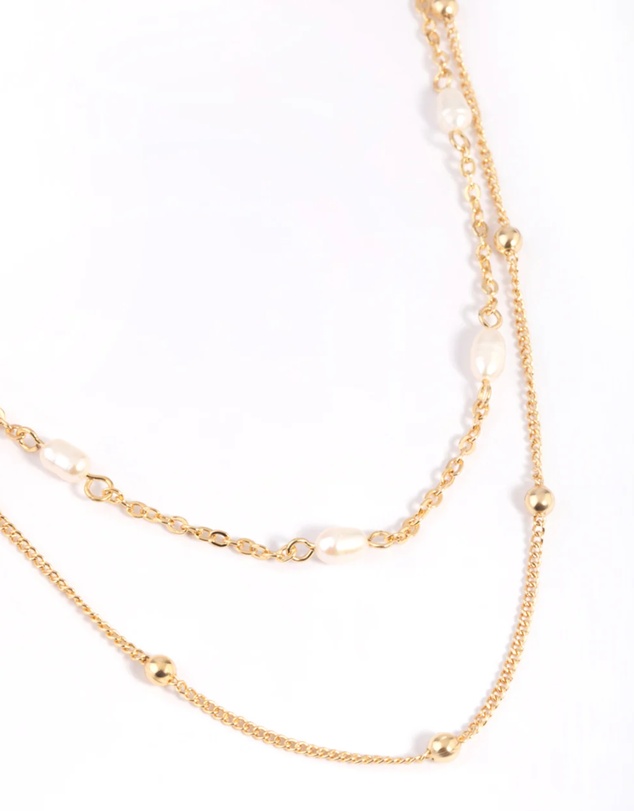 Lovisa - Gold Plated Freshwater Pearl Layered Necklace