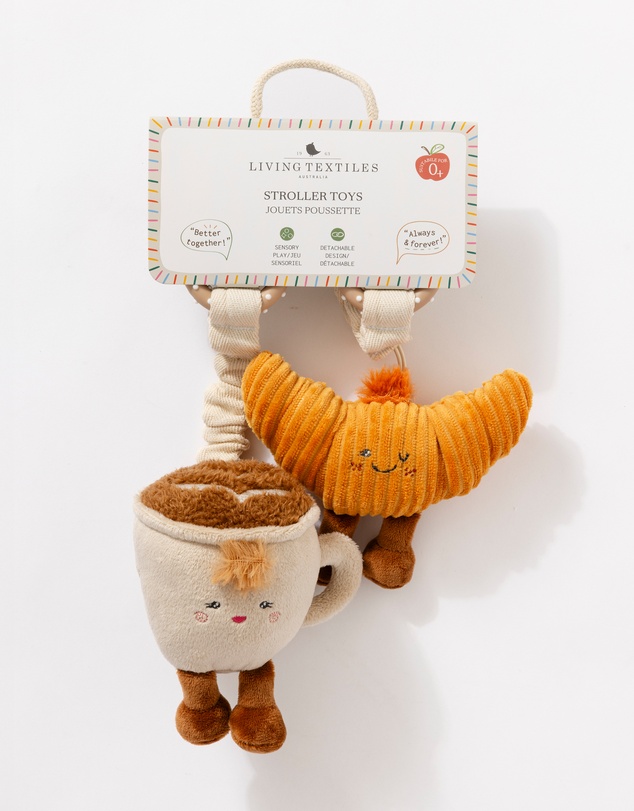 Living Textiles - 2 Pack Mini Market Brunch Stroller Toys - Coffee & Croissant