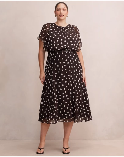 Forever New Curve - Dalton Curve Flutter Sleeves Midi Dress