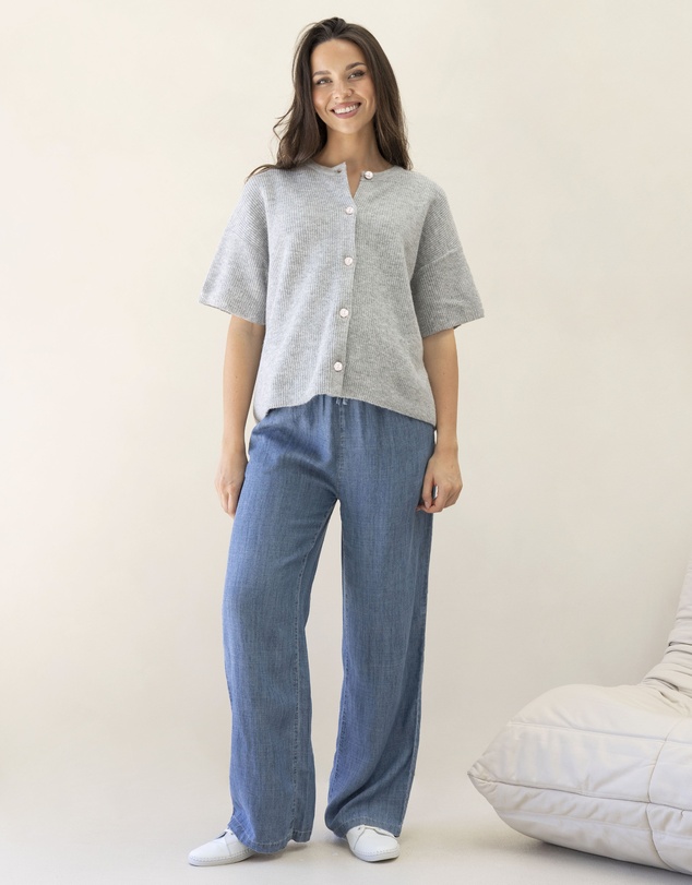 Angel Maternity - Adele Short Sleeve Maternity Knit Cardigan - Marl Grey
