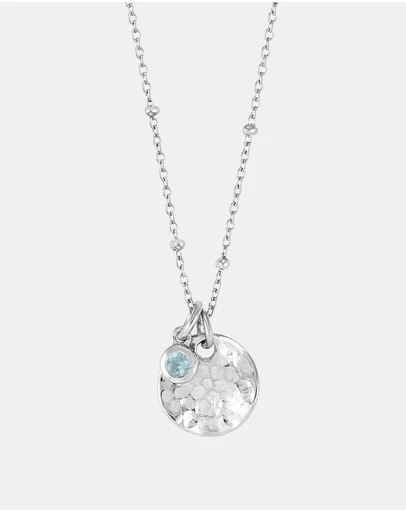 Dower & Hall - Women's Hammered Disc & Aquamarine Array Necklace in Sterling Silver