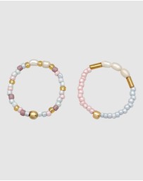 Elli Jewelry - Ring Set Festival with Freshwater Pearls Colourful in 925 Sterling Silver