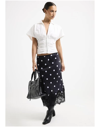 Alice In The Eve - Diana Spot Lace Trim Midi Skirt