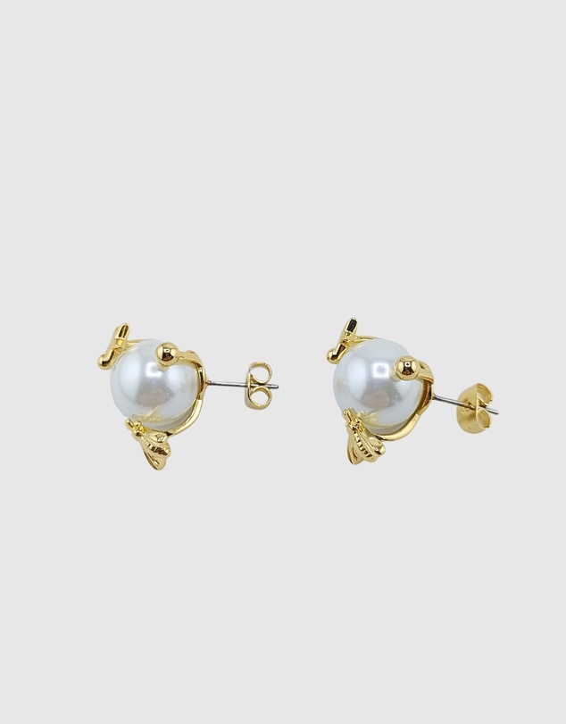 Izoa - Pearl Charm Stud Earrings
