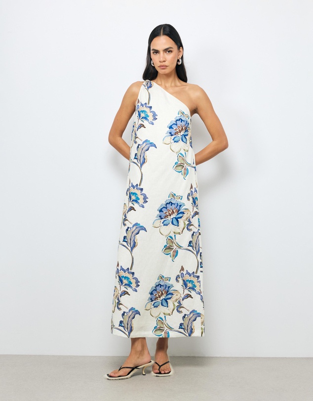 AERE - Mara Linen One Shoulder Midi Dress