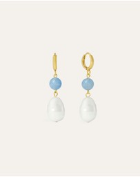 Ottoman Hands - Dawn Blue Chalcedony and Pearl Drop Huggie Earrings