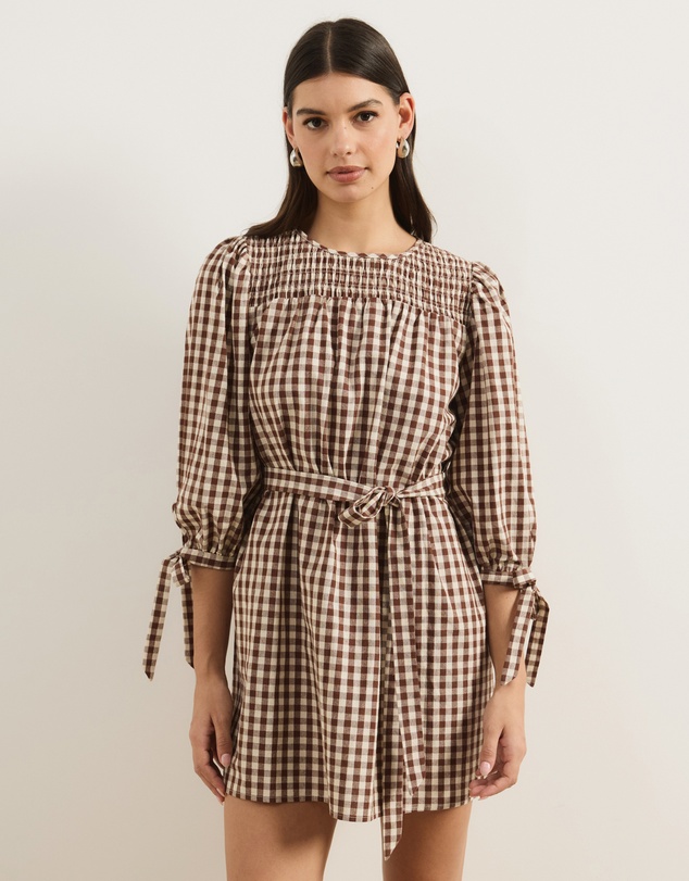 Atmos&Here - Hana Gingham Mini Dress With Tie Waist