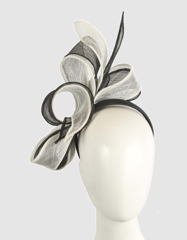 Max Alexander - Cream and Black Sinamay Bow Racing Fascinator