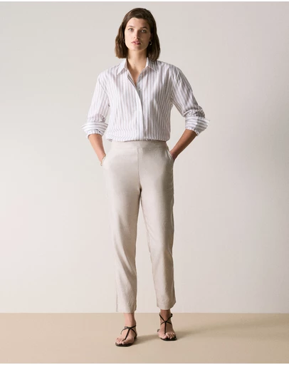 Trenery - Yarn Dyed Stretch Linen Blend Pull On Pant in Flax