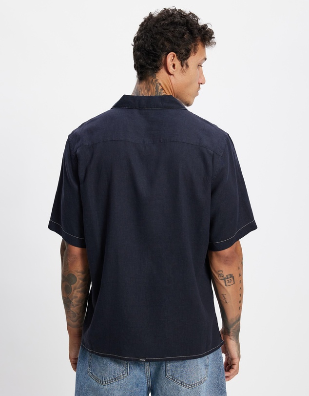 Thrills - Hemp Minimal Thrills Contrast Stitch Cropped Bowling Shirt