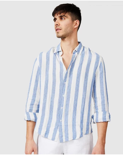 Vacay Swimwear - Blue Stripe Linen Shirt
