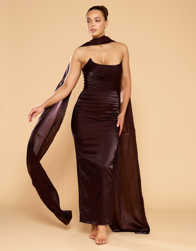 CATHERINE FERRARO - Evangeline Strapless Gown with Scarf