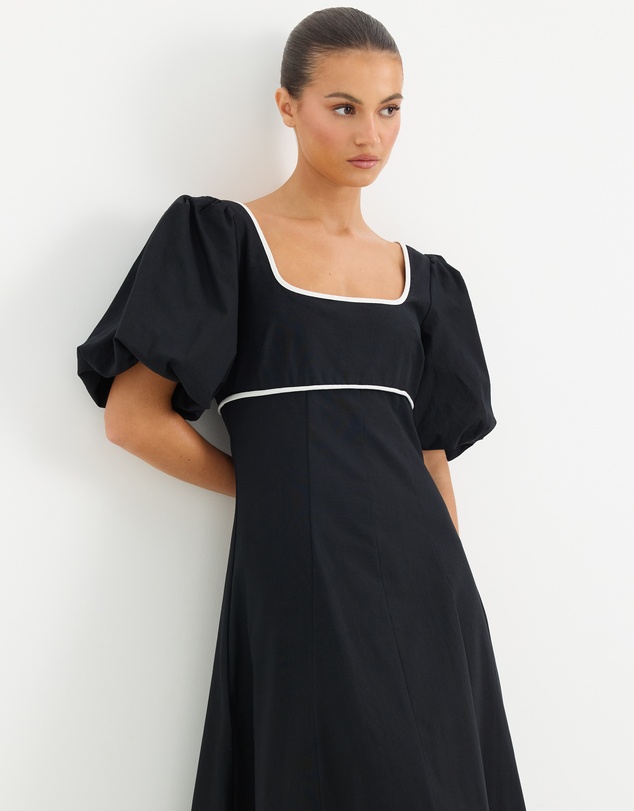 Calli - Maxime Contrast Bind Puff Sleeve Midi Dress
