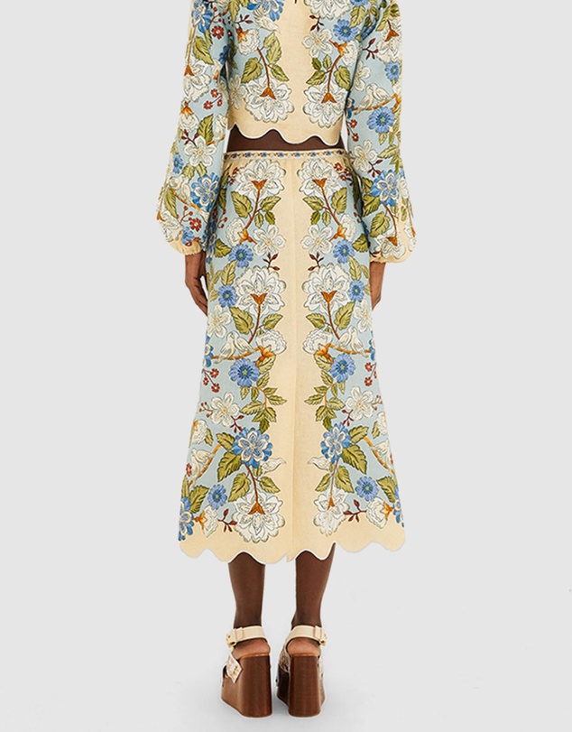 Farm Rio - Garden Scarf Blue Midi Skirt