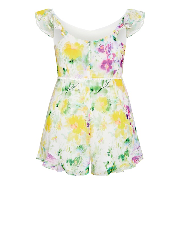 City Chic - Plus size Skai Spring Print Playsuit - light lime