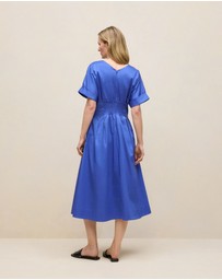Trenery - Cotton Sateen Pleat Waist Dress in Vivid Blue