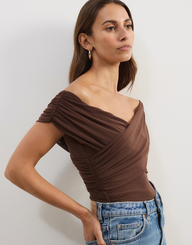 Atmos&Here - Ophelia Cross Off Shoulder Mesh Top