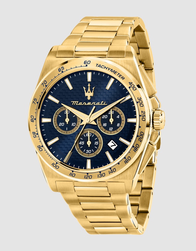 Maserati - Maserati Velocita 43mm Chrono Blue Dial Gold Stainless Steel Strap Watch