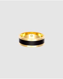 Kuzzoi - ICONIC EXCLUSIVE - Ring Band Basic Geo Enamel Casual in 925 Sterling Silver Gold Plated