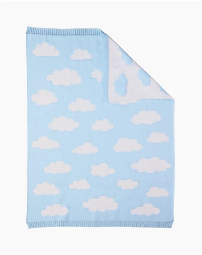 Living Textiles - Pram Knitted Blanket - Cloud Whisper / Blue