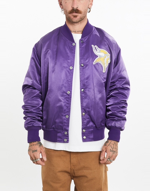 Vintage by The Real Deal - Pre Loved - Vintage 90s NFL Minnesota Vikings Satin Bomber Jacket