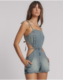 ONE TEASPOON - 90's Backless Mini Denim Jumpsuit - Sunkissed Blue