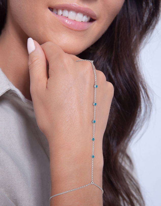 Elli Jewelry - Blue Crystal Hand Chain in 925 Silver
