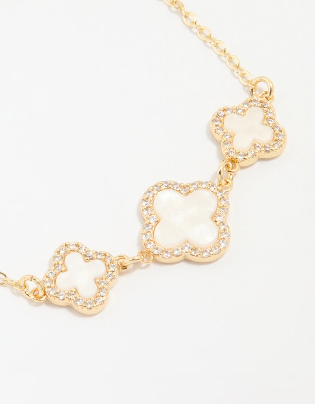 Lovisa - Gold Plated Cubic Zirconia Triple Flower Outline Toggle Bracelet