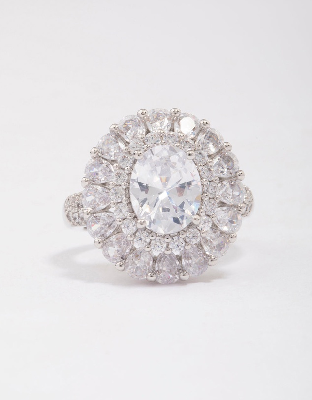 Lovisa - Silver Glistening Cubic Zirconia Oval Cocktail Ring