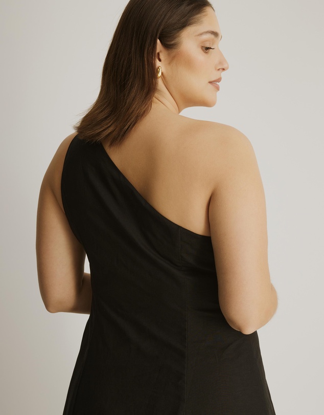 Atmos&Here Curvy - Oralie One Shoulder Linen Blend Midi Dress