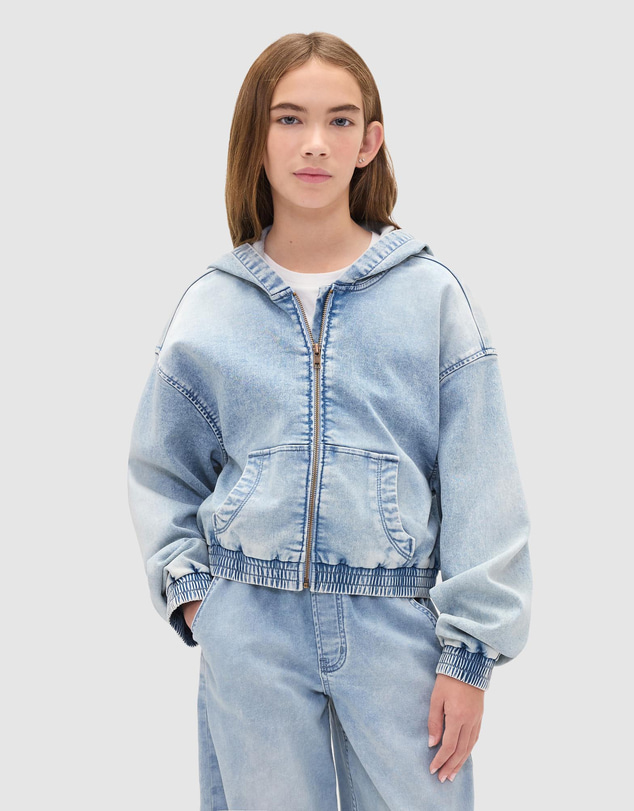 GAP - Knit Denim Zip Hoodie - Kids-Teens