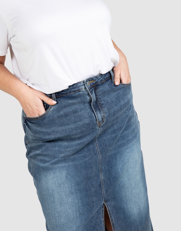 Love Your Wardrobe - Tabitha Stretch Denim Midi Skirt