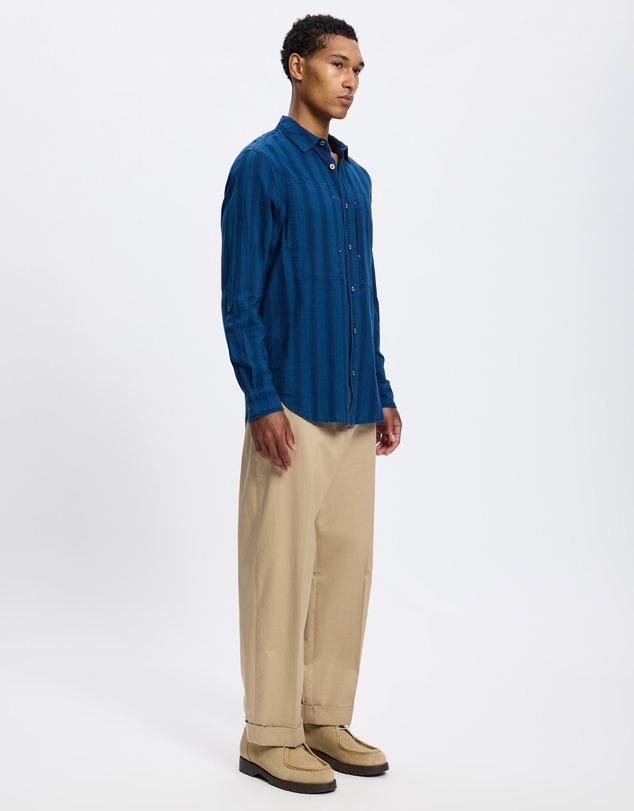 Scotch & Soda - Textured Indigo Shirt In Special Striped Weave