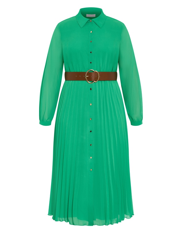 City Chic - Plus size Honey Lane Pleat Midi Dress - kelly green