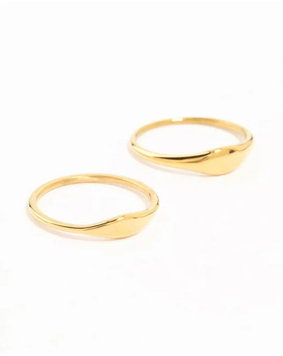 Lovisa - Waterproof Gold Plated Stainless Steel Dainty Signet Rings 2-Pack