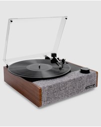 Victrola - Victrola Eastwood II Turntable - Walnut + Gadhouse Vinyl Rack Bundle - Black