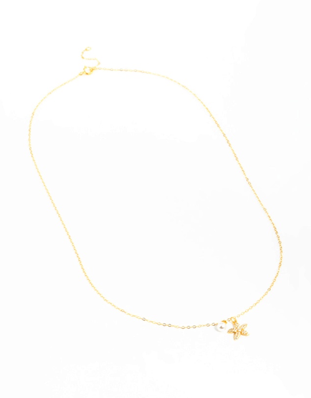 Lovisa - Gold Plated Sterling Silver Starfish Freshwater Pearl Chain Necklace
