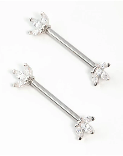 Lovisa - Surgical Steel Cubic Zirconia Fan Nipple Bars 2-Pack