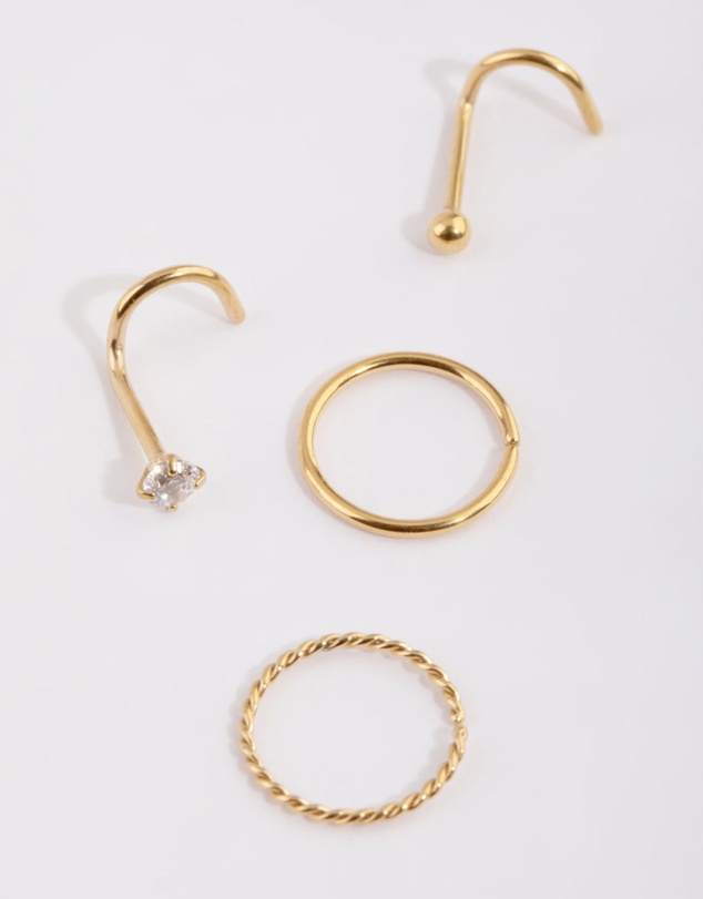 Lovisa - Gold Plated Surgical Steel Diamante Twisted Nose Ring 4-Pack
