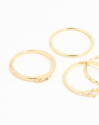 Lovisa - Gold Plated Cubic Zirconia & Plain Rings 5-Pack