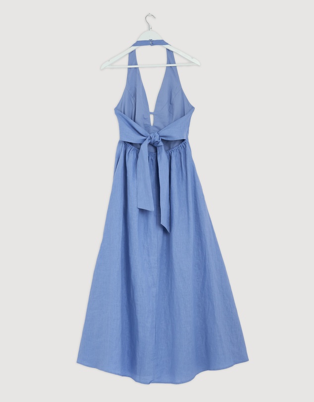 Revibe - Repaired AERE Odele Linen Halter Midi Dress - AU 10