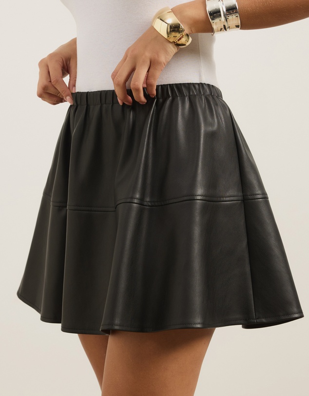 Atmos&Here - Ruby Flare Mini Skirt In Faux Leather
