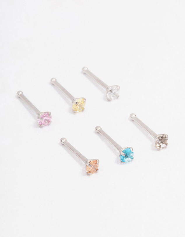 Lovisa - Surgical Steel Dainty Diamante Nose Hook 6-Pack