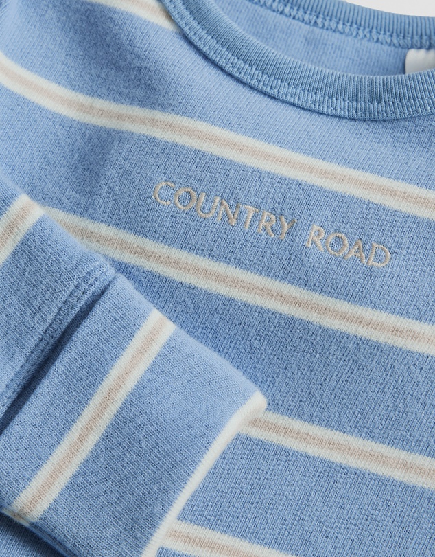 Country Road - Organically Grown Cotton Stripe Logo Long Sleeve Bodysuit