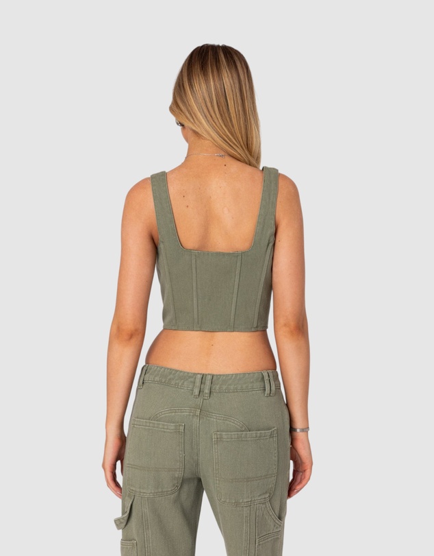 EDIKTED - Lottie Washed Denim Zip Corset