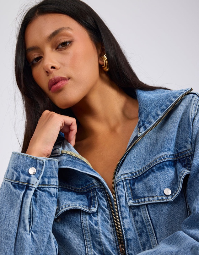 ONE TEASPOON - Charli Wide Leg Aviator Denim Jumpsuit - Pretty Blue